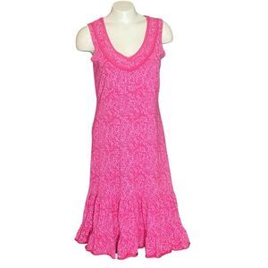 Fresh Produce Pink Floral Sleeveless Ruffle Bottom Dress S